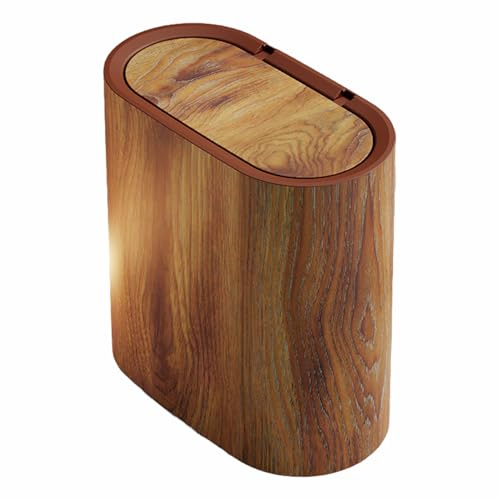 ALCXAZS Papelera de Para madera para baño con tapa para espacios pequeños. Elegante papelera pequeña de mármol con tapa para baño. Papeleras ABS, Marrón, 29.5 x 16 x 29 cm