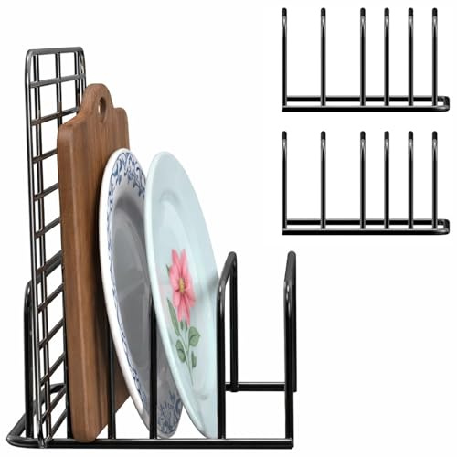 Sythrix 2-Pack Chopping Board Holder with 5 Slots, Steel Board Storage Organiser for Cutting Boards, Baking Trays and Kitchen Utensils, Non-Slip Base, Space Saver, Dimensions 18x14x8cm