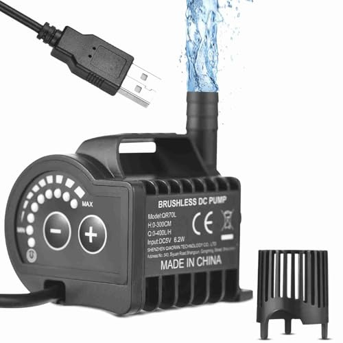 Riuulity Dränkbar 5V Vattenpump, 8 Nivåer Justerbar Liten Fontänpump USB-laddnings- och Sugkoppsbas för Att Dricka Sällskapsdjur i Akvariet (Ont 0L)