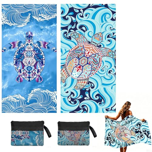 Luckezo 2 Pack Thin Lightweight Microfiber Beach Towel, Oversized 180 x 90 cm Big Extra Large Microfiber Sand Free Towels, for Travel Sports Pool Swimming Bath Camping Yoga Girls Women Men Adults