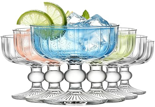 TOLASTO Juego de 6 copas de cóctel Coupé de 320 ml – Vintage Margarita Vasos de postre retro de cristal, copas para Martini, Daiquiri, helado, Sundae & Bar