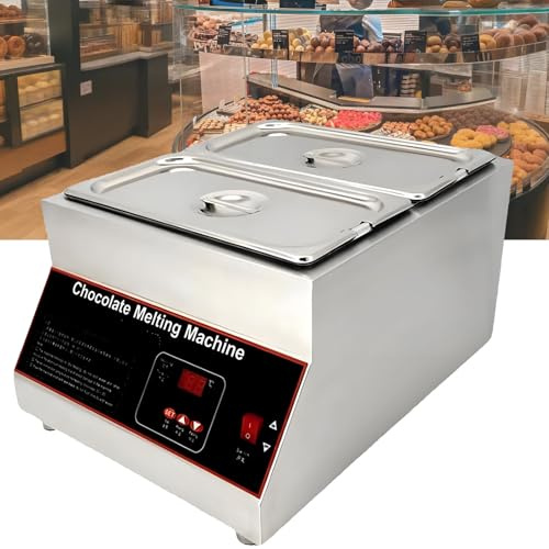 WDDBFL Pentola per Sciogliere Il Cioccolato Commerciale, 500 W Controllo Digitale della Temperatura 0-95℃ (32-203°F) capacità 12 L per Negozio di Cioccolato Fai da Te Casa Pasticceria 2tank