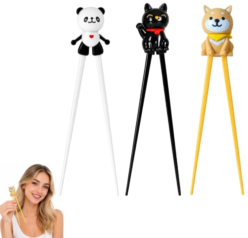 Chopsticks for Beginners, Chop Sticks, 3-Piece Set with Cute Animal Designs
