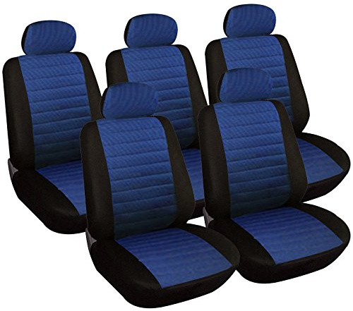 WOLTU 5X Fundas de Asiento para Coche Universal Delantero y Traseros Cubierta para Asiento Automóvil sin Bolsa de Aire Poliéster Azul
