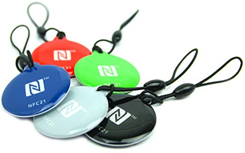 5 Stück NFC Schlüsselanhänger NTAG216 für Indoor und Outdoor, aus PVC und Epoxy, wasserdicht, 30 mm, bunt, 868 Byte Speicher (NDEF), NFC Anhänger, NFC Tags
