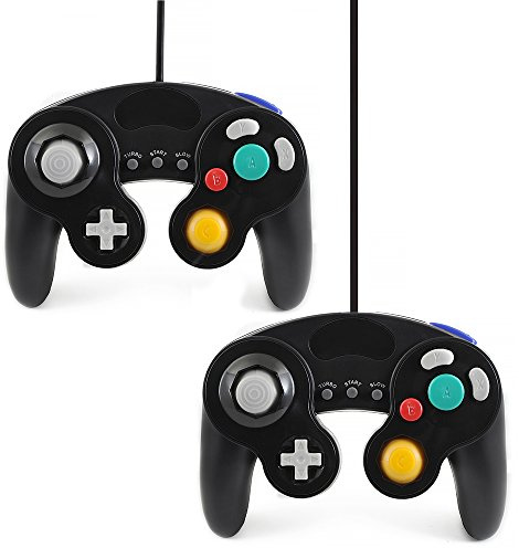 QUMOX 2X Contrôleur Classique Filaire Noir Joypad Gamepad pour GC & Wii (Fonction Lente Turbo)