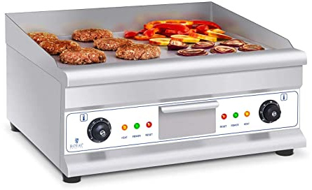 Royal Catering Elektrogrill Tischgrill Doppel Grillplatte RCG 60H2 (Länge: 60 cm, 2 x 3.200 W, glatte Heizfläche, 2 Heizzonen, Spritzschutz und Ablaufvorrichtung)
