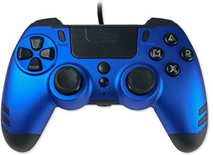 Steelplay, Metaltech, manette filaire compatible PS4, PS3 et PC, manette gaming filaire avec double système de vibration, Gamepad contrôleur de jeux filaire - Bleu Saphir