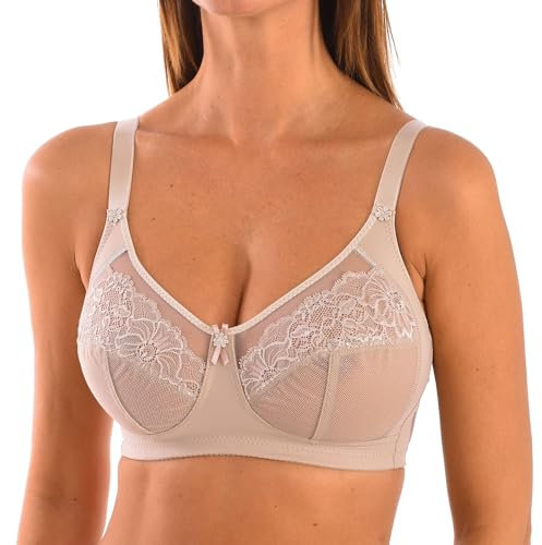 Selene, Reggiseno Contenitivo Donna con Fascia Alta, Senza Ferretto e Imbottitura, Coppe in Pizzo e Tulle, Collezione Valeria, Colore Terra, Taglia 7C