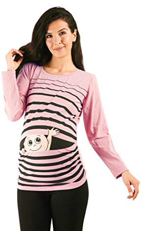 M.M.C. Ciao Ciao - Simpatica graziosa T-Shirt Premaman Manica Lunga per la Gravidanza (Rosa, Medium)