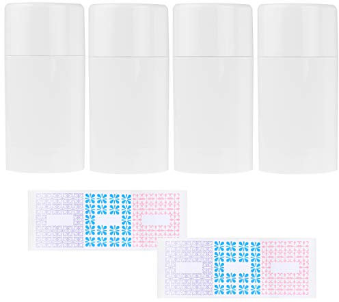 Kare & Kind Contenitori per Deodorante Vuoti con Tappo (Confezione da 4) - 75ml. –Riempimento da Sopra con giro - 10 Adesivi Scrivibili - Tubetti Cosmetici Ricaricabili