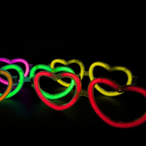 KNIXS Knicklicht Herzbrille - Brille in Herzform (25er Party-Set) im 6-Farb-Mix leuchtend
