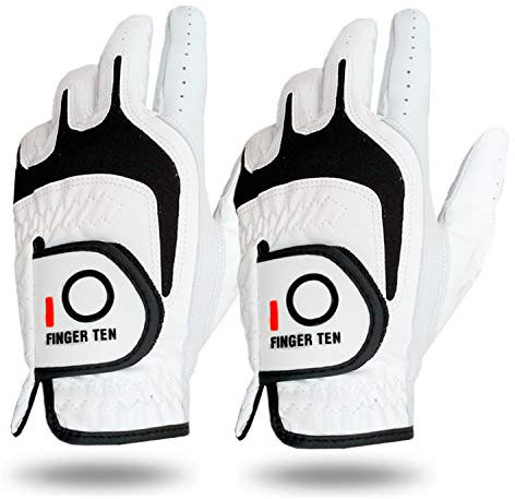 FINGER TEN Golfhandschuhe Herren Linke Rechte Hand Golf Handschuhe Leder Cabretta Handschuh Links orde Rechts Wert 2 Stück (Not Paar), Golfhandschuh Männer Golfer Allwetter Griff (Links M, 2 Stück)