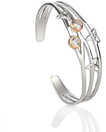 Trinity Torc - Keltischer Armreif aus Irland - Silber mit Roségold & Kristall