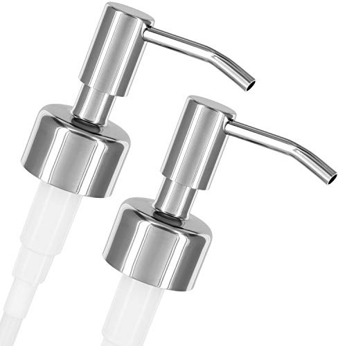 ALTGLAS 2 Pcs Soap Dispenser Pump Head 'Budapest' - Spare Replacement for Standard Neck Size - 26-28 mm Thread From Stainless Steel (Silver Chrome)