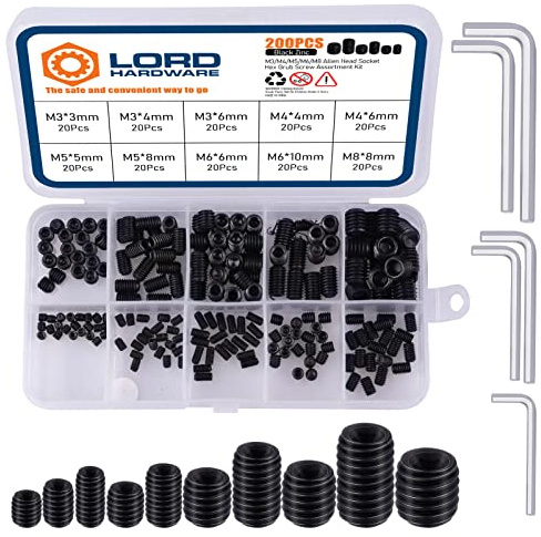 200Pcs Allen Head Socket Set Screws Internal Hex Drive Cup Point Grub Screw Assortment Kit Metric M3/M4/M5/M6/M8