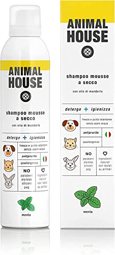 Animal House – Trockenshampoo-Mousse – hypoallergen – für alle Rassen geeignet – frei von chemischen Wirkstoffen – hergestellt in Italien – pflegend – natürlich – (Minze)