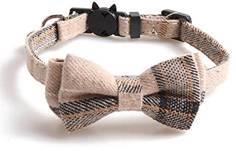 DUORUIMI Katzenhalsband mit Glöckchen, Fliege, Sicherheits-Schnellverschluss, verstellbar, für Haustiere, Kätzchen, Karomuster