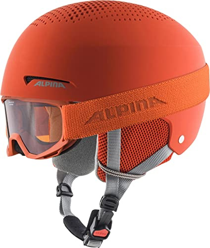 Alpina ZUPO Set (+Piney) - Hochwertiges, Sicheres & Robustes Set aus Skibrille & Skihelm Für Kinder, Pumpkin-orange matt, 51-55 cm