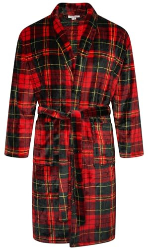 Adore Home Mens Fleece Shawl Collar Dressing Gown, Check Red, L-XL
