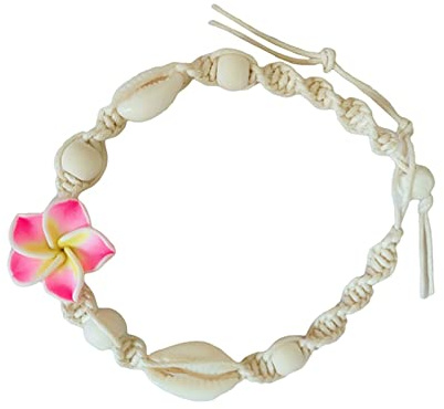 Böhmisches Muschel-Fußkettchen, weiche Tonblume, geflochtenes Fußkettchen, Muschelperlen, Strand-Fußkette, verstellbarer Schmuck für Frauen, Mädchen, Teenager (rot)