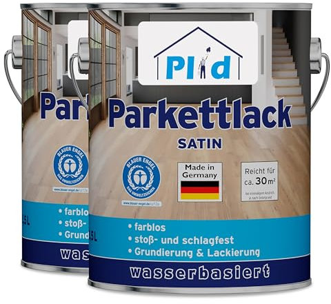 PLID® Parquet – vernice trasparente – satinata – adatto per sigillare pavimenti in sughero, parquet e pavimenti in legno, scale in legno e mobili interni – resistente agli urti – Made in Germany 5 l