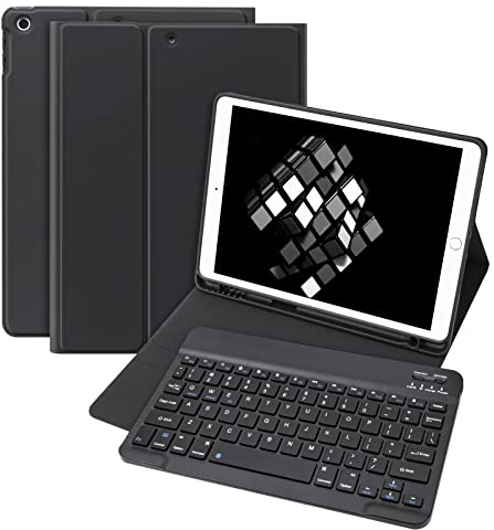 Bettdow für iPad 9 Gen 2021/8 Gen 2020/7 Gen 2019 Tastatur Hülle, Deutsch QWERTZ Layout Magnetisch Abnehmbarer Tastatur, Hülle mit Stifthalter für iPad 10,2 Zoll 2019-2021, Schwarz