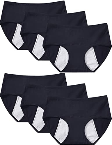 Kiench Mädchen Perioden Unterwäsche Baumwolle Unterhosen 6er-Pack Schwarz EU Größe 158-164/13-14 Jahre Etikett L