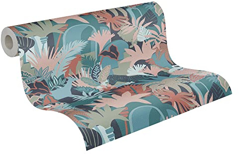 A.S. Création Dschungeltapete Bunt Grün Blau Orangerot Rosa Antigua 390963 - Florale Tapete Vliestapete - 10,05 m x 0,53 m Made in Germany