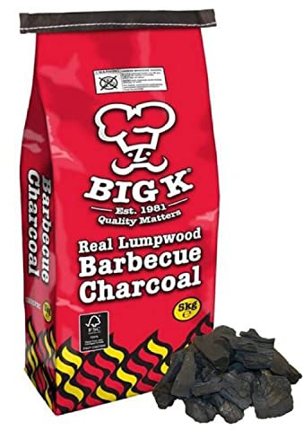 Big K BBQ Grill Lumpwood Charcoal - Quick to Light Real Lumpwood Charcoal Barbecues 5kg Bag with Topline Card for Outdoor Barbeque, Fire Pit, Camping BBQs