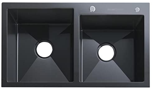 Fregadero de cocina negro de acero inoxidable 304 Fregadero de cocina Fregadero doble con escurridor Fregadero para lavavajillas y lavabo para verduras Fregaderos (Color: Negro, Ta