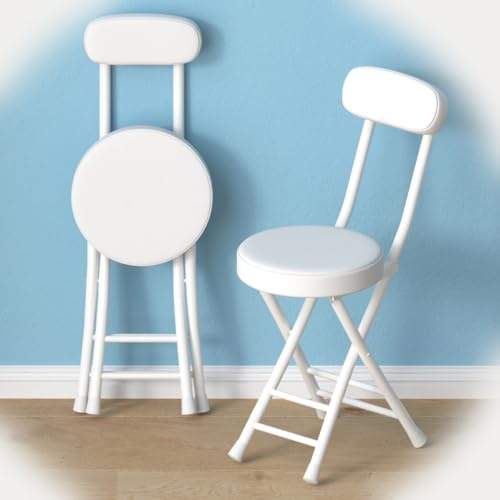 Taburete Plegable con Respaldo, Silla Plegable Taburete de Cocina con Asiento Acolchado, Taburete Redondo con reposapiés, Silla de Desayuno for Barra de Desayuno Comedor Salón (Color : White)