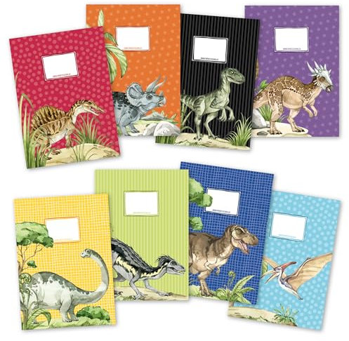 Papierdrachen 8 hochwertige Heftumschläge aus Papier für Kinder | A4| Motiv Welt der Dino - Heftschoner ideal für die Schule - Heftumschlag 250g/m² - Set Nummer 16