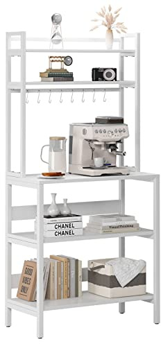 SDHYL Estantería de Cocina Mueble de Almacenamiento Estantería con 5 Estantes y 8 Ganchos Estante de Microondas Marco de Metal Blanco