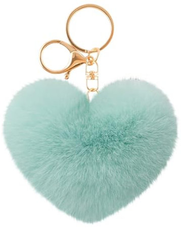 ihreesy Flauschige Herzförmiger Schlüsselanhänger, Pompoms Schlüsselring Anhänger Bommel Herzförmiger Plüsch-Taschenanhänger Handtasche Rucksäcke Charm Zubehör für Frauen Mädchen,Grün Minze