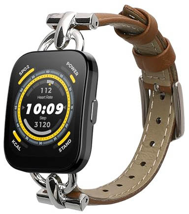 kwmobile Real Leather Watch Strap Compatible with Huami 22mm Amazfit Bip 6 / Bip 5 Unity/Bip 5 / GTS 3 / Balance 2 / Helio Strap - Fitness Tracker Replacement Sports Wristband with Clasp