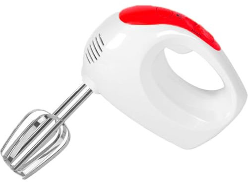 Sbattitore elettrico motore 150 w con fruste in acciaio inox smontabili per sbattere composti e montare uova torte dolci panna (ROSSO)