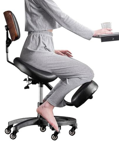 CMYUN Sattelhocker Ergonomischer Rollsattelstuhl/Kniestuhl mit Rädern, Hochbelastbarer Verstellbarer Rollhocker, Zahnärztlicher Bürodrehstuhl mit Rückenlehne