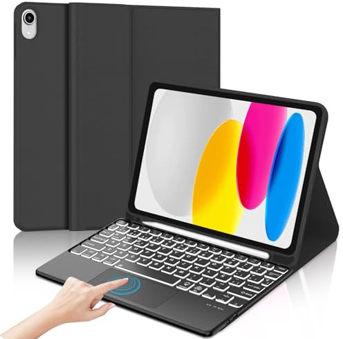 IVEOPPE Teclado iPad 10/11 Generación A16 con Touchpad, Funda Teclado Trackpad Español Ñ Retroiluminado Desmontable Bluetooth para iPad 10 Gen 2022 10.9/11 Gen 2025 11, Negro