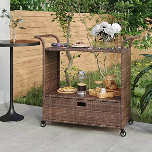 AUUIJKJF Home Items, Barwagen mit Schublade, braun, 100 x 45 x 97 cm, Poly-Rattan, Anzugmöbel
