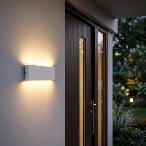 HOFSTEIN LED Außenwandleuchte Gamas, Außenwandlampe aus Metall/Kunststoff in Weiß, Wandleuchte im modernen Design für Garten, Außenfassade, Terrasse, Hof, 24 Watt, 1920 Lumen, 3000 Kelvin, IP54
