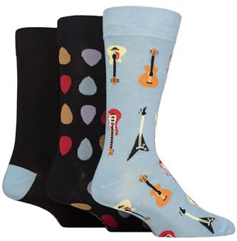 SockShop Lazy Panda Mens Socks - Fun & Novelty Patterned Soft Breathable Cooling Bamboo Material Gift Idea in a Multipack of 3 (UK, Numeric, 7, 11, Regular, Regular, Guitars)