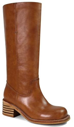UBWDU Brown Platform Boots for Women Knee High Wide Calf Long Boots Square Toe Chunky Heel Campus Tall Boots Low Heel Size 9.5