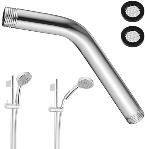Shower Head Extension Arm Curved Forward 20cm Universal G1/2 Handheld Shower Pipe Extension Adapter Stainless Steel Extra Hose Fitting Showerhead Extender for Home Bathroom (Dual Male Connectors)​