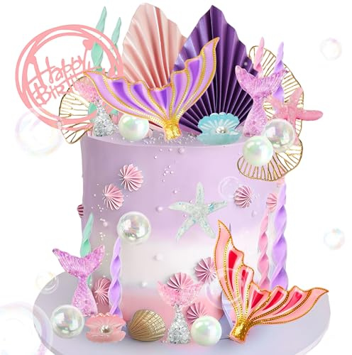 Kleine Meerjungfrau Tortenaufsatz Unter dem Meer Kuchendekoration Muschel Kuchen Topper Meerjungfrau Schwanz Kuchen Toppers Meerjungfrau Party Supplies Seestern Tortenaufsätze