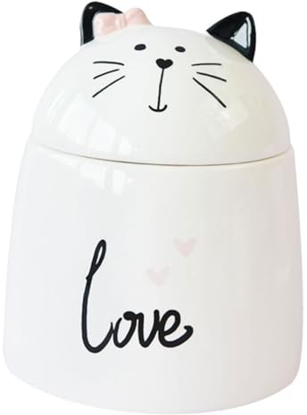 GALPADA Cat Shape Ceramic Canister with Lid for Spices and Candies White