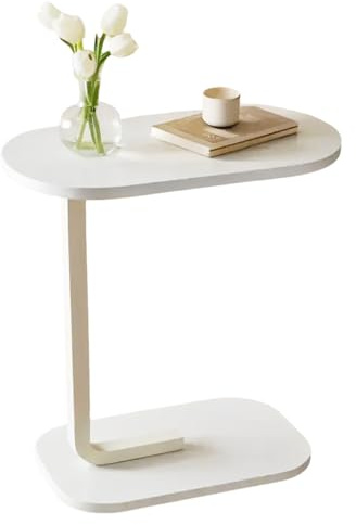 lcvtos Table D'appoint en Forme de C | Petite Table Basse en Bois avec Finition Noyer, Table Basse Moderne, Table D'appoint Polyvalente pour Chevet, Salon et Chambre (Cadre Blanc + Blanc)