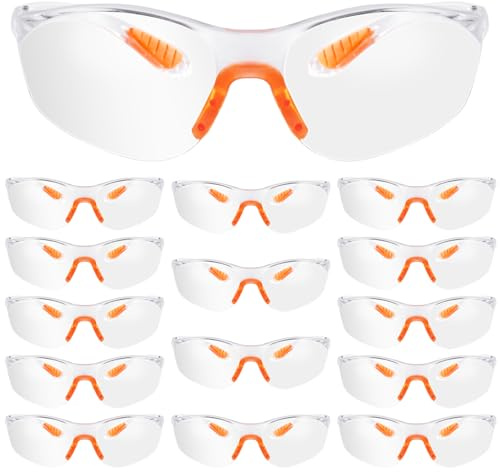 DRERIO 15 pcs Safety Glasses Clear Eye Protection Glasses Work Glasses Safety, Lab Goggles Protective Glasses Transparent, Safety Glasses for Work, Carpentry, Lab, Sports, Construction, Play Games