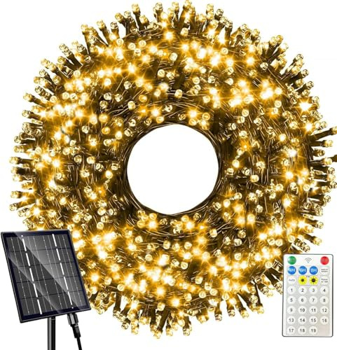 Luci Natale Esterno Solare, Catena Luminosa a 400 LED, 42M,19 Modalità, Luci di Natale da Esterno, IP65, Impermeabile, luci solari da giardino per Esterni Illuminazione Natalizia(Bianco caldo)