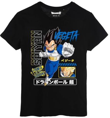 Dragon Ball Super T-Shirt Vegeta Prince des Saiyans, Noir, Graphique Anime Japonais - Teeshirt DBZ Vegeta Super Saiyan